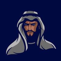 arabischer mann logo vektorlinie neonkunst potrait buntes design mit dunklem hintergrund. abstrakte grafische Darstellung. isolierter schwarzer Hintergrund für T-Shirt vektor