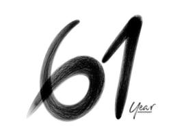 61 års jubileumsfirande vektormall, 61 år logotypdesign, 61-årsdag, svarta bokstäver siffror penselteckning handritad skiss, nummerlogotypdesign vektorillustration vektor