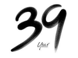 39 Jahre Jubiläumsfeier Vektorvorlage, 39 Jahre Logodesign, 39. Geburtstag, schwarze Buchstaben Zahlen Pinselzeichnung handgezeichnete Skizze, Nummer Logo Design Vektorillustration vektor