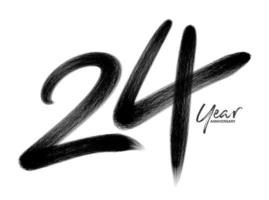 24 års jubileumsfirande vektormall, 24 år logotypdesign, 24-årsdag, svarta bokstäver siffror penselteckning handritad skiss, nummerlogotypdesign vektorillustration vektor