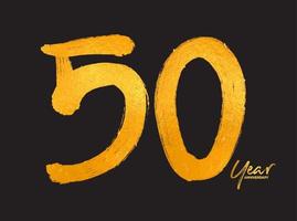 Gold 50 Jahre Jubiläumsfeier Vektorvorlage, 50 Jahre Logodesign, 50. Geburtstag, Goldschrift Zahlen Pinselzeichnung handgezeichnete Skizze, Nummer Logo Design Vektorillustration vektor