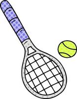 cartoon doodle tennisschläger und ball vektor