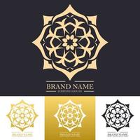 einfache luxuriöse goldfarbene runde florale logo-designs mit linearem mandala-konzept oder trendigen linien vektor