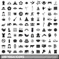 100 Yoga-Icons gesetzt, einfacher Stil vektor