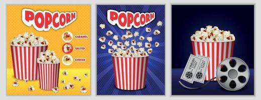 popcorn bio box banner set, realistisk stil vektor