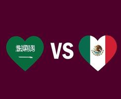 saudiarabien och mexiko flagga hjärta symbol design nordamerika och asien fotboll final vektor nordamerikanska och asiatiska länder fotbollslag illustration