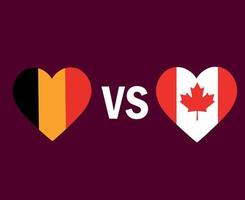 Belgien och Kanada flagga hjärta symbol design Europa och Nordamerika fotboll final vektor europeiska och nordamerikanska länder fotbollslag illustration