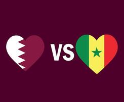qatar och senegal flagga hjärta symbol design afrika och asien fotboll final vektor afrikanska och asiatiska länder fotbollslag illustration
