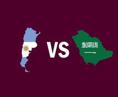 argentina och saudiarabien karta symboldesign asien och latinamerika fotboll final vektor asiatiska och latinamerikanska länder fotbollslag illustration