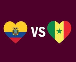 ecuador och senegal flagga hjärta symbol design latinamerika och afrika fotboll final vektor latinamerikanska och afrikanska länder fotbollslag illustration