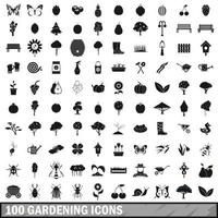 100 Gartensymbole im einfachen Stil vektor