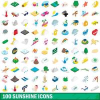 100 Sonnensymbole gesetzt, isometrischer 3D-Stil