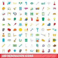 100 renovering ikoner set, tecknad stil vektor