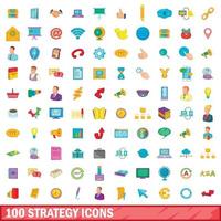 100 Strategie-Icons gesetzt, Cartoon-Stil vektor