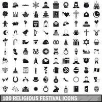 100 religiösa festivalikoner set, enkel stil vektor
