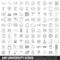 100 universitetsikoner set, konturstil vektor