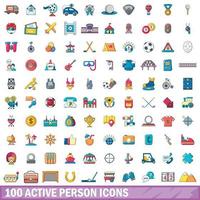 100 aktive Personensymbole im Cartoon-Stil vektor
