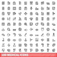 100 medicinska ikoner set, konturstil vektor