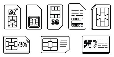 Chip-Telefonkartensymbole gesetzt, Umrissstil vektor