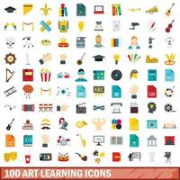 100 Kunstlernsymbole gesetzt, flacher Stil vektor
