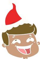 glückliche flache farbillustration eines männlichen gesichts, das weihnachtsmütze trägt vektor
