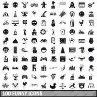 100 lustige Icons Set, einfacher Stil vektor