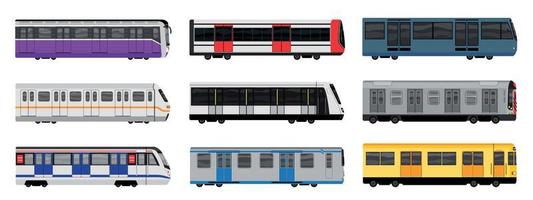 tunnelbanetåg ikoner set, tecknad stil vektor