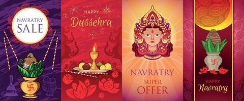 navratri banner set, tecknad stil vektor