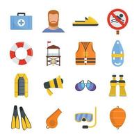 Rettungsschwimmer speichern Icons Set, flacher Stil vektor