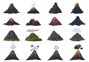 Vulkan-Icons gesetzt, Cartoon-Stil vektor