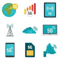 5g-Technologie-Icons gesetzt, flacher Stil vektor