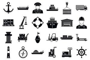 Symbole für den Seehafentransport, einfacher Stil vektor