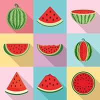 vattenmelon ikoner set, platt stil vektor