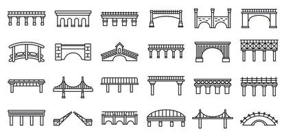 Brückenbau-Icons gesetzt, Umrissstil vektor