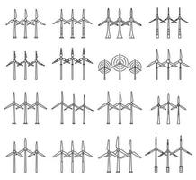elektriska vindkraftverk ikoner set, konturstil vektor