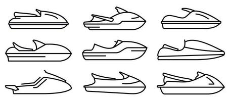 Race Jet Ski Icons Set, Umrissstil vektor