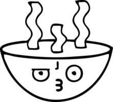 Strichzeichnung Cartoon Schüssel heiße Suppe vektor
