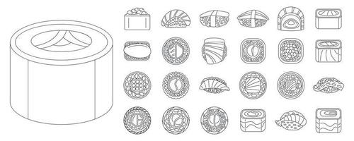 asiatisches Sushi-Rollen-Icon-Set, Outline-Stil vektor