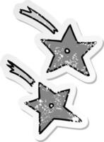 nödställda klistermärke tecknad doodle av ninja kastande stjärnor vektor