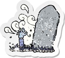 Retro beunruhigter Aufkleber eines Cartoon-Zombies, der aus dem Grab steigt vektor