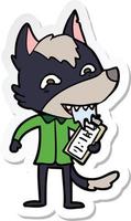 Aufkleber eines Cartoon-hungrigen Wolfs mit Klemmbrett vektor