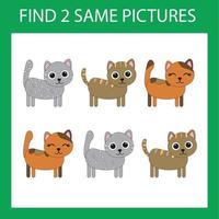 Finden Sie ein Paarspiel mit lustigen Katzen. arbeitsblatt für vorschulkinder, kinderaktivitätsblatt, druckbares arbeitsblatt