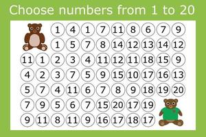 Zähllabyrinth für Kinder. ein lustiges Spiel, ein mathematisches Puzzle mit der Auswahl der Zahlen von 1 bis 20 in der richtigen Reihenfolge vektor