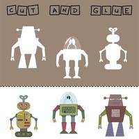 Papierspiel für die Entwicklung von Vorschulkindern. Teile des Bildes ausschneiden und den Roboter aufkleben. lustiges Spiel für Kinder und Kinder
