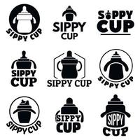 sippy cup logotyp set, enkel stil vektor