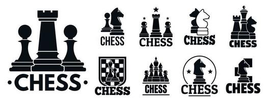 Schachspiel-Logo-Set, einfacher Stil vektor