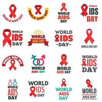 World aids day logotyp set, platt stil vektor