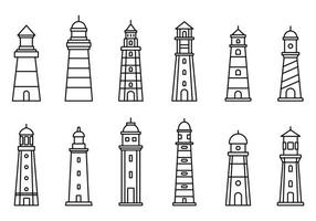 Sea Lighthouse Icon Set, Umrissstil vektor