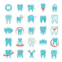 Zahnzahnpflege-Logo-Symbole gesetzt, flacher Stil vektor