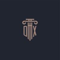 oxe initiala logotyp monogram med pelare stil design för advokatbyrå och rättvisa företag vektor